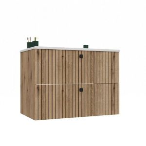 TIGO - Meuble sous lavabo 2 tiroirs chêne façade rainurée + lavabo
