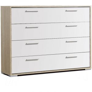 Image de Pegane Commode / meuble de rangement de 4 tiroirs coloris Chêne Cambrian / Blanc - longueur 103 x profondeur 35 x hauteur 82 cm