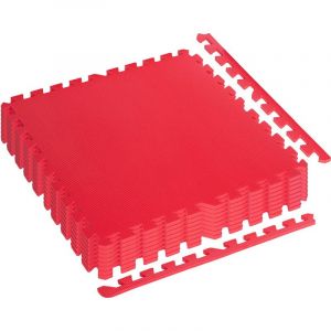 Tapis de protection pour le sol, 8 unités soit 3m², L 60 x l 60 cm, mousse EVA, 16 embouts inclus, dalles carrées de protection, matelas puzzle pour musculation, fitness, gym Couleur rouge MOVIT