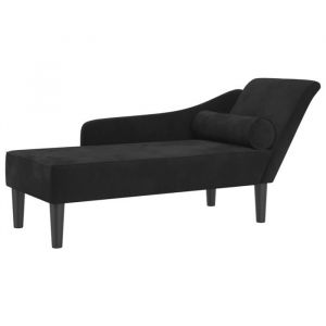 Décoshop26 Méridienne chaise longue canapé pour intérieur avec coussins en velours noir DEC026091