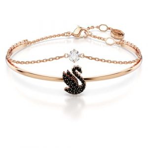 Swarovski Bracelet-Jonc Swan, Cygne, Noir, Placage de Ton Or Rosé