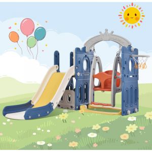 Fortuna Lai - Toboggan 5 en 1 pour enfants - Jouets d'escalade toboggan, escalade, espace de rangement, balan&ccedil;oire, cadre de basket-ball En pehd Bleu