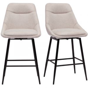Miliboo Tabourets de bar pivotants 360&deg; en tissu effet velours textur&eacute; beige et m&eacute;tal H66 cm (lot de 2) ALESS