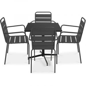 Oviala Table de jardin bistrot carrée rabattable et 4 fauteuils en métal Palavas Palavas - Gris