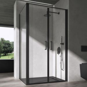 Doporro Cabine de Douche Rectangulaire 80x120x195 cm Paroi de Douche Noir avec Receveur de Douche Porte Pivotante en Verre Transparent de 8mm