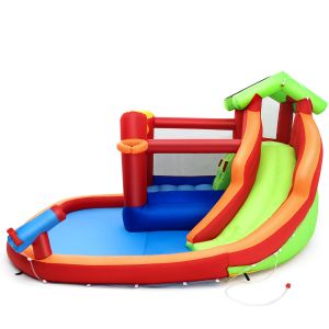 Château gonflable Coast Water Park avec toboggan et pataugeoire 370 x 300 x 190 cm rouge