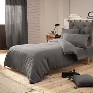Pack Parure de couette 140x200 cm + Drap housse 90x190 + 1 taie Gaze de coton Bio Anthracite
