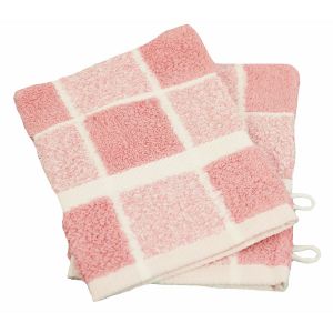 Linandelle Lot de 2 gants de toilette coton bouclette Carreaux CELESTE - Rose pâle - 15x21 cm