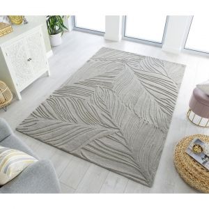 Tapis en laine effet 3D uni salon Lino Leaf Gris 160x230 - Gris