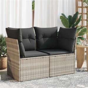 VidaXL Canapé de jardin 2 places et coussins gris clair résine tressée