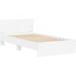 VidaXL Cadre de Lit avec Tête de Lit et Lumières LED, Lit Simple avec Sommier à Lattes, Lit Adulte, Meuble de Chambre, Moderne, Blanc 100x200 cm