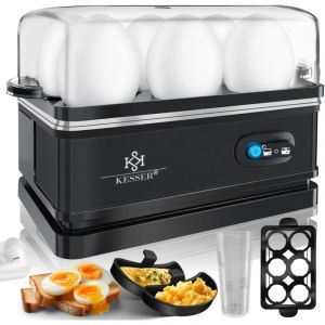 Cuit-œufs électrique pour 1 à 6 œufs en acier inoxydable 400W & fonction maintien au chaud Interrupteur de fonction Lavable en lave-vaisselle / Noir