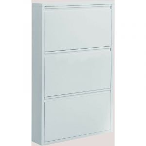 Skl &Eacute;tag&egrave;re &agrave; chaussures en m&eacute;tal Logan Acier Inoxydable Vert Sapin 3 Portes