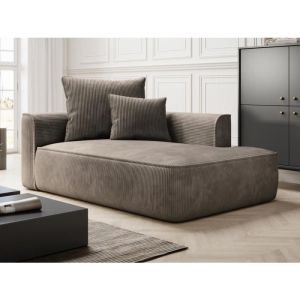 Vente-unique - Méridienne droite en velours côtelé taupe pineta