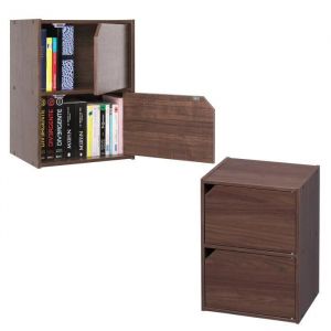 Iris Ohyama Meuble de Rangement, Lot de 2 étageres de Rangement en Bois, Design, Solide, Moderne, Bureau, Chambre, Salon - MDB-2D - Marron