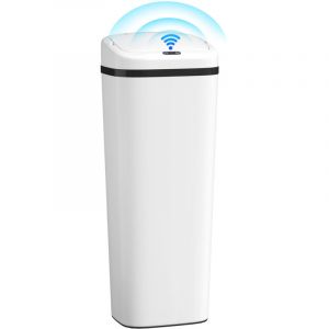 Homcom Poubelle cuisine automatique - 50L - capteur de mouvement sans contact, anti-traces - acier inoxydable - 33x25x84cm - blanc