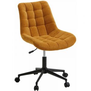 Idimex Chaise de bureau VASILO fauteil en velours c&ocirc;tel&eacute; jaune moutarde avec pi&eacute;tement en m&eacute;tal laqu&eacute; noir
