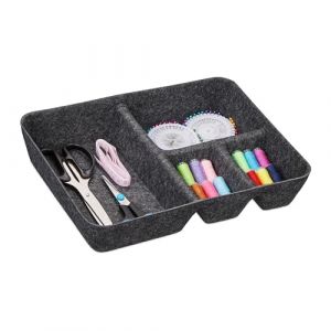 Relaxdays Organiseur de tiroir, Rangement pour Bureau, HxLxP : 6,5 x 32 x 25 cm, 4 Compartiments, Feutre, Gris foncé