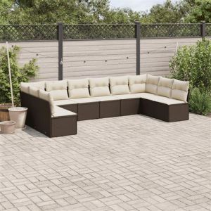 VidaXL Salon de Jardin avec Coussins 10 pcs, Canapés avec Pieds Réglables, Ensemble de Meubles d'Extérieur Patio Terrasse, Moderne, Marron Résine Tressée