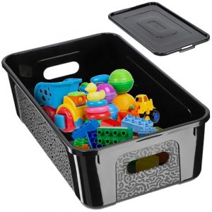 Bo&icirc;te de rangement rectangulaire avec couvercle - Bo&icirc;te de rangement empilable en plastique - Bo&icirc;te de rangement peu encombrante (5 l, noir) - Kadax