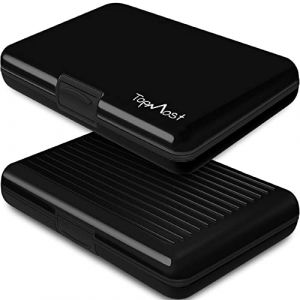 TopMost Portefeuille en Aluminium avec Blocage RFID | Porte-Cartes de cr&eacute;dit Unisexe | Fentes pour 12 Cartes et Billets | Noir, 11 x 7,5 x 2cm | Porte-Cartes et Portefeuilles