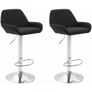 CLP Lot De 2 Tabourets De Bar Braga Tissu I Réglable En Hauteur Et Pivotant I Pied Et Repose-pieds En Métal, Couleur:noir, Couleur du cadre:chrome
