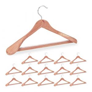 Relaxdays Cintre costume bois de c&egrave;dre, lot de 15, cintre traverse pantalon, anti-mites, &eacute;paule large, 45 cm, nature