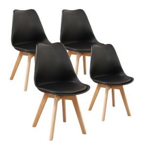 Lot De 4 Chaises De Salle A Manger - Coussin De Si&egrave;ge En Cuir-L 49x P 42xh 83(Noir)