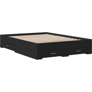 VidaXL Cadre de lit à tiroirs noir 140x190 cm bois d'ingénierie, lit, lit de rangement, cadre de lit double, lit double, meuble de chambre à coucher