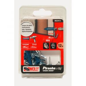 Molly 12 Chevilles 'Pun-S' avec vis &agrave; t&ecirc;te frais&eacute;e et crochet tableau