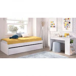 Ensemble de lit gigogne avec tiroir et bureau coloris blanc, couchage 90 x 190 cm