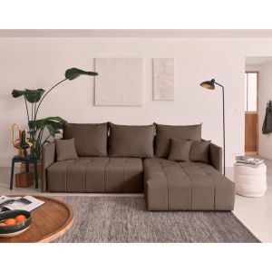 Canapé d'angle réversible convertible 4 places en velours taupe