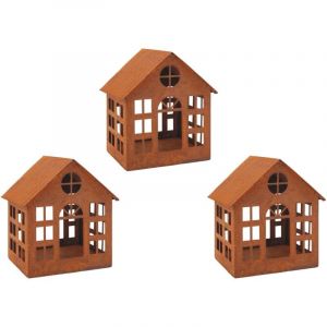 Aubry Gaspard Lanterne maison en m&eacute;tal vieilli Lot de 3