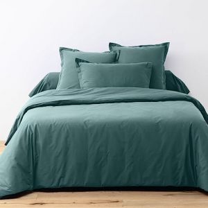Parure de lit 2 places coton unie bleu canard 240x260 cm