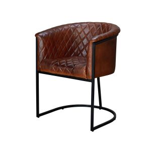 Fauteuil Fer, Cuir Marron 62x60x76cm - Fer-Cuir de Vache - Décoration d'Autrefois
