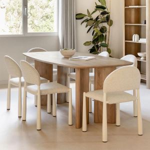 Ensemble Table Rectangulaire 200x100 Cm En Bois De Manguier Sidney Et 6 Chaises De Salle &Agrave; Manger En Boucl&eacute; Nagore Bois Naturel