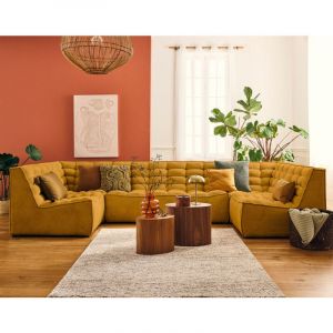 Lisa Design - Ellie - module d'assise sans accoudoir en velours texturé - jaune