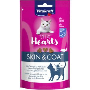 Vitakraft Vita Hearts, Peau et Pelage, snack moelleux pour chat, pour la peau et le pelage, au saumon (1x 40g)