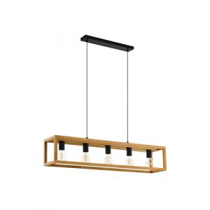Eglo Suspension luminaire Blackcrown, plafonnier suspendu vintage pour salle &agrave; manger, 3 lampes, lustre salon au design nature, bois clair, douille E27, 100 cm