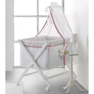 Image de Tanuki Berceau complet en bois SWEET UNICORN - Matelas + Sommier + Couette + Ciel de lit + Literie - 4 Roues - Rose