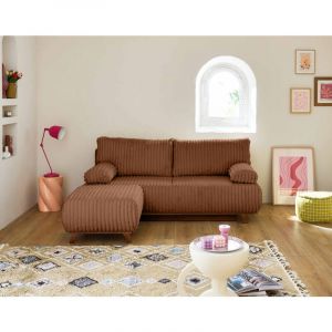 Cristal - canapé 3 places - convertible avec coffre et pouf - en fausse fourrure côtelée - Rouille