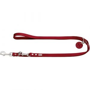 Hunter Laisse réglable en cuir - Rouge - 1,3 x 200 cm - Multi-positions - Résistante