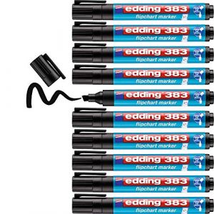 Edding 383 Marqueur pour chevalets - noir - 10 marqueurs - pointe biseautée 1-5 mm - marqueur pour écrire, dessiner et marquer sur du papier pour tableau de conférence - ne déborde pas - ne sèche pas
