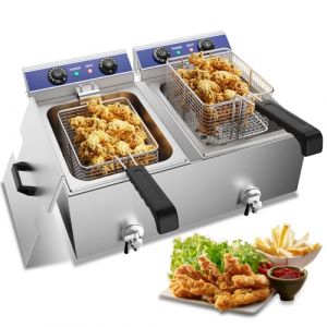 Friteuse Professionnelle TAIMIKO Double Electrique INOX 6L*2 avec Minuterie et Robinet