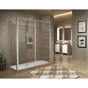 Image de Novellini Paroi de douche sans seuil 1 porte coulissante+1 fixe LUNES 2.0 2PH 100 cm- Transparent - Silver - Ouv Droite