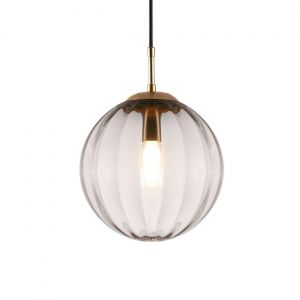 Kosilum Suspension tendance boule en verre strié - Niccolo - Doré / Laiton