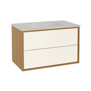 Meuble simple vasque encastrée 80 cm Denzel Blanc et Bois