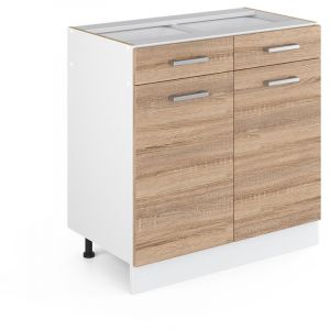 Meuble bas universel R-Line, Sonoma, 80 cm avec tiroirs et portes, sans plan de travail, Vicco