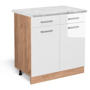 Meuble Cuisine R-Line, 80 Cm Pt Marbre, Blanc Haute Brillance, Vicco