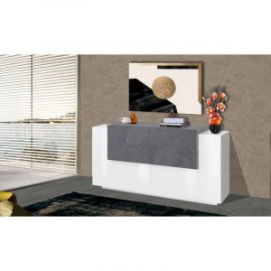 Placard Daas, Buffet de cuisine avec 2 portes et 4 tiroirs, Buffet de salon, Buffet de cuisine, 100% Made in Italy, cm 160x45h86, Blanc Brillant et